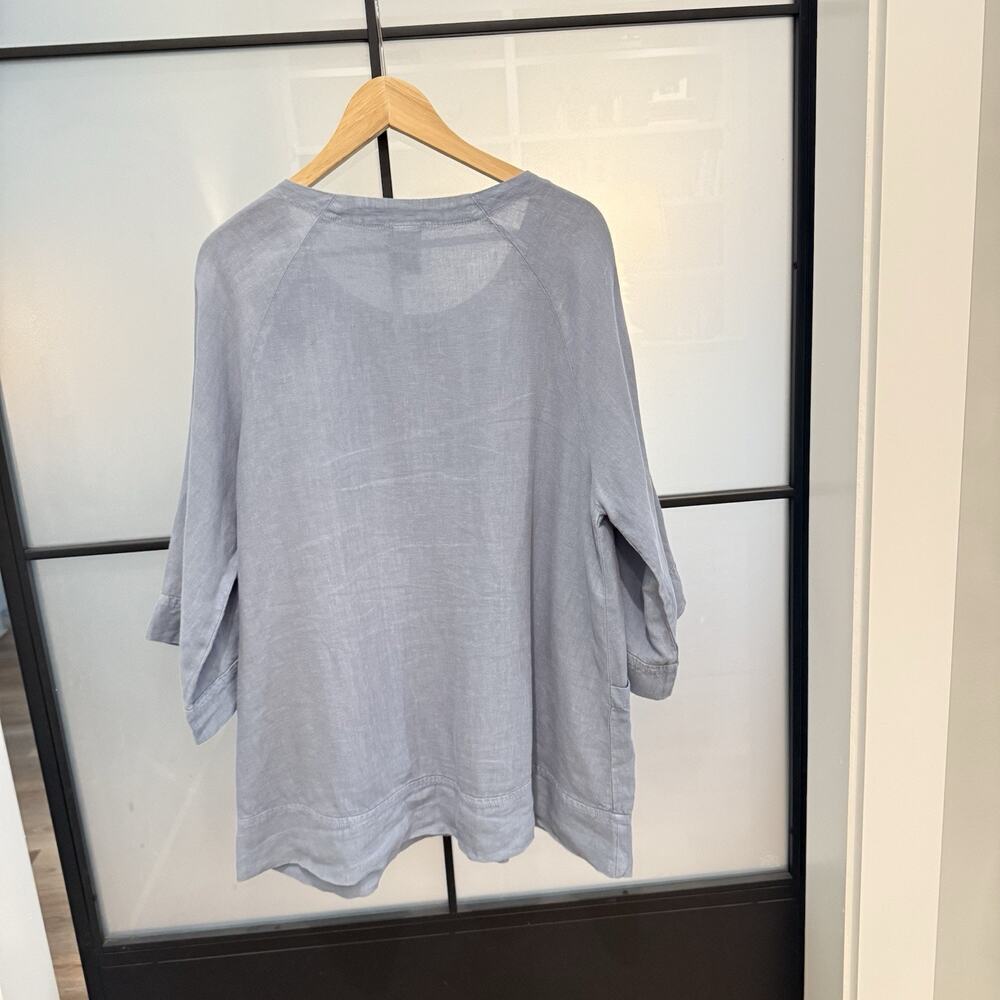 Match Point Tunic Top Blue Linen 3/4 Sleeve Scoop Neck L Lagenlook Oversized - Picture 7 of 11